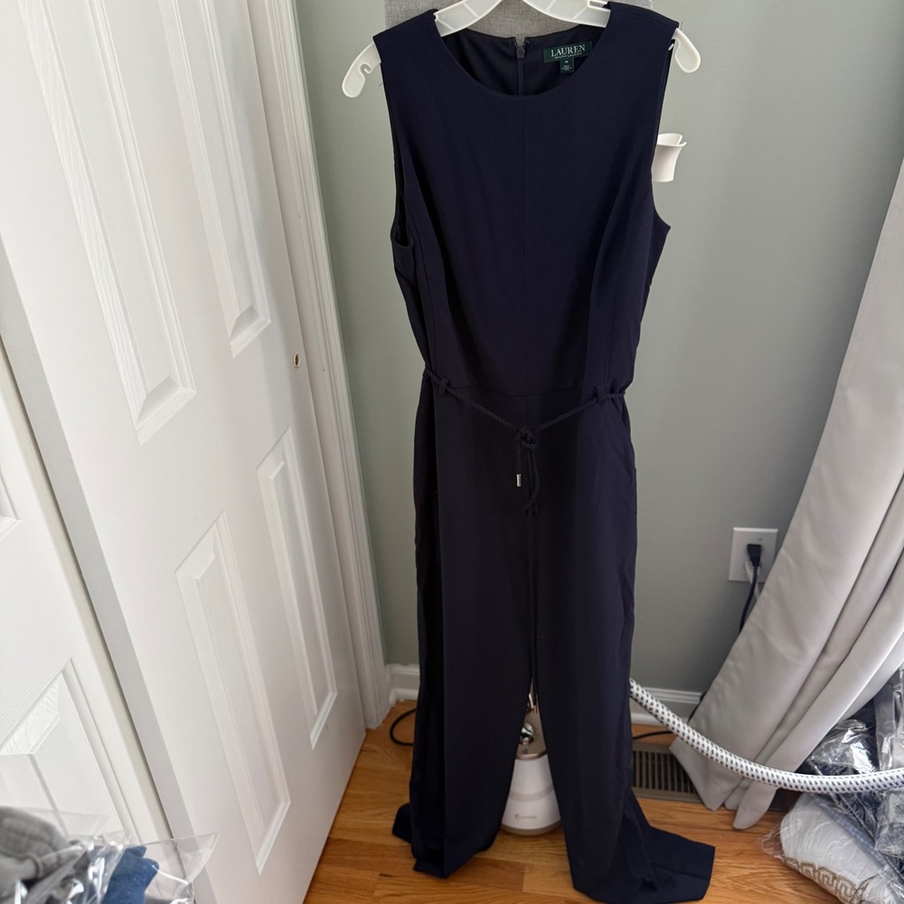 Lauren Ralph Lauren Navy Jumpsuit Women's 16 Wide Leg Nautical Coastal Resort